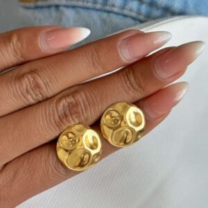 Brinco Redondo Orgânico Semi Joia Folheada a Ouro 18K - Imagem 1