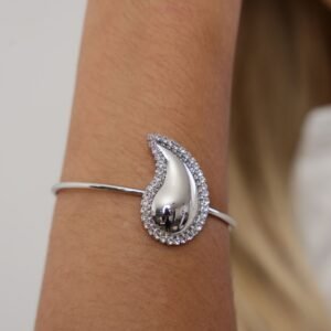 BRA178 Bracelete Gota Curvada com Pedras Cravejadas Folheado á PRATA - Imagem 2
