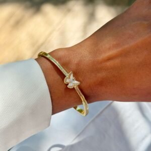 Bracelete borboleta com zircônia cravejadas folheado - Imagem 1