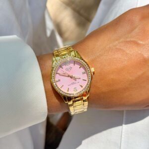 Relógio Gold com Fundo Rosé lux Feminino à Prova d’Água com Zircônia Cravejadas - Imagem 2